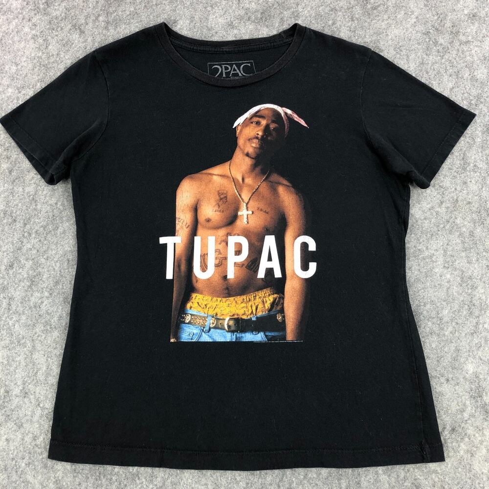 Tupac 2Pac T-Shirt Medium Black Graphic Print Short Sleeve Round Neck Unisex